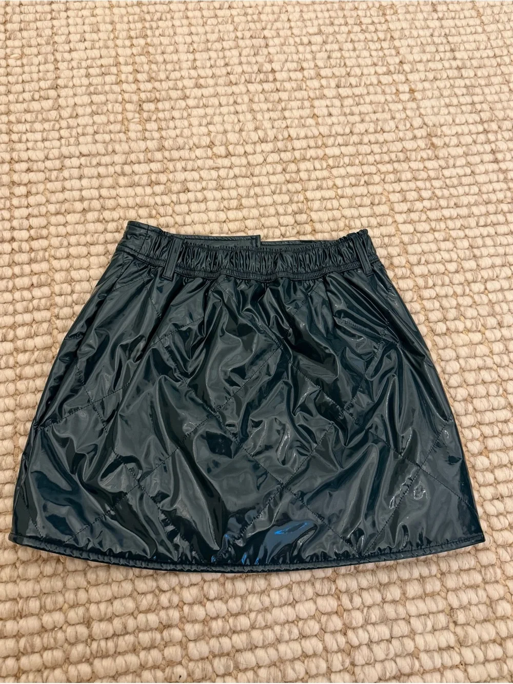 ALO Yoga Dark Green Shiny Quilted Mini Skirt